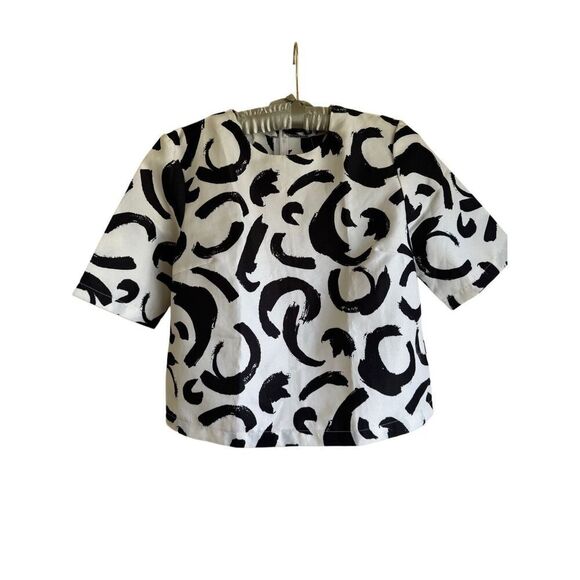 Choies Tops - Choies vintage 90s white black swirl short sleeve boxy retro blouse artsy abstra